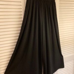 Flowy pants black cotton knit with partial lining